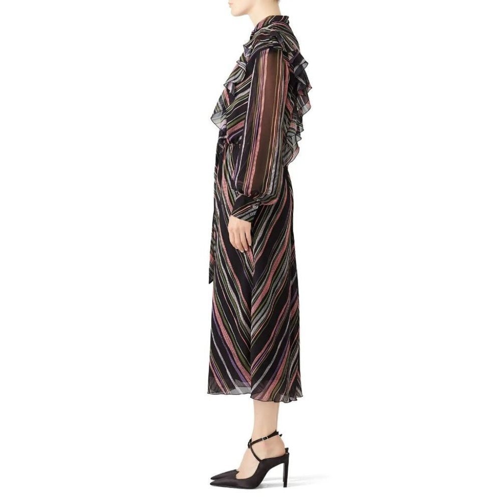 Giamba Black Stripe Ruffle Blouson Midi Dress $1335 - Picture 5 of 15